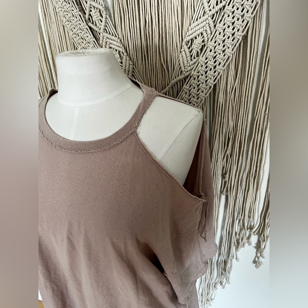 Free People Distressed Mauve Short Sleeve Tee
